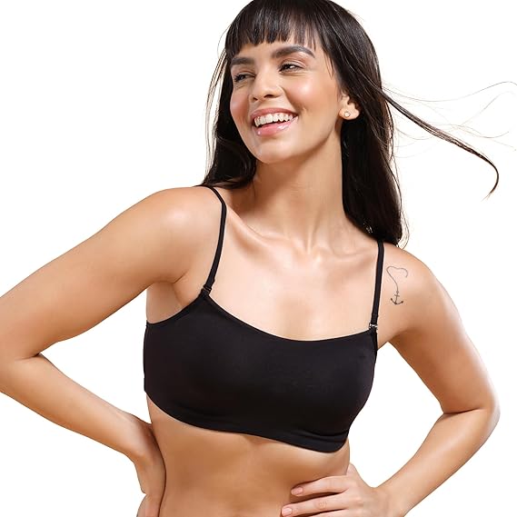 Enamor Moulded Double Layer Cotton Cami Bra – Detachable Slim Straps, Back Keyhole, Non-Padded, Wirefree, High Coverage A022